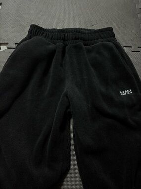 BoohooMAN Black Fleece Sweatpants with White Logo